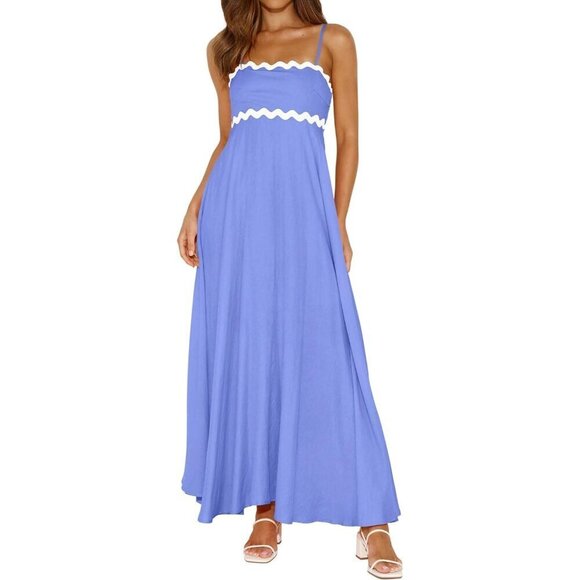 ✨ Perttygardan Maxi Dresses Women Blue Spaghetti Strap Long Flowy Beach Sundress - Picture 1 of 5